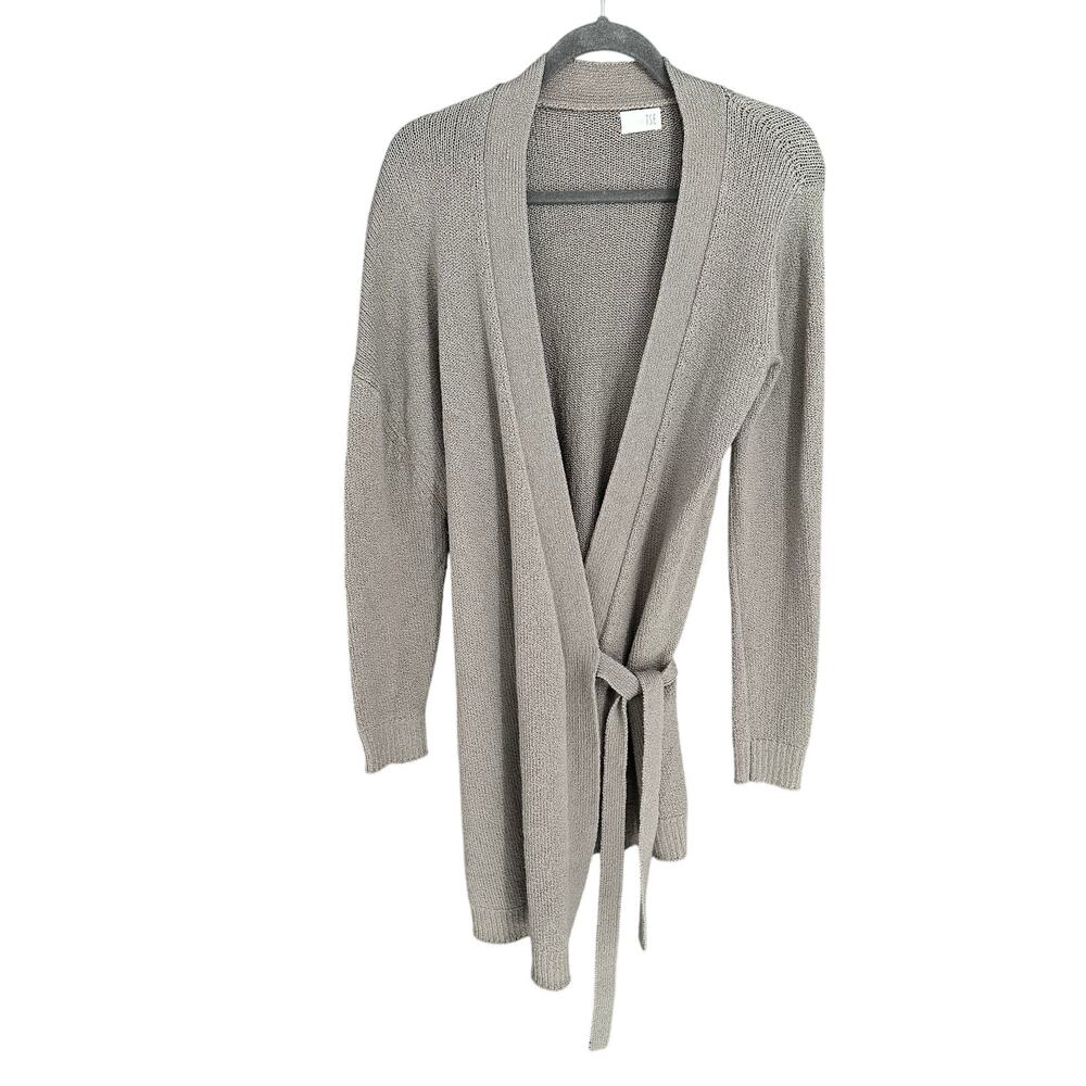 TSE Gray Knit Wrap Dress Long Sleeve Knee Length V-Neck Winter Office Workwear S